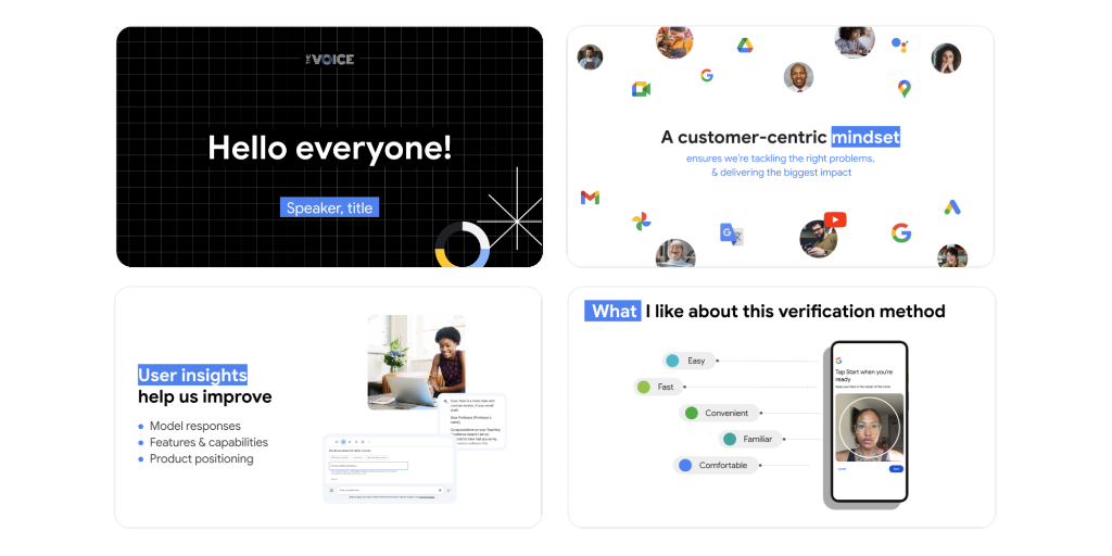 Consumer insights presentation slides and user insight layouts